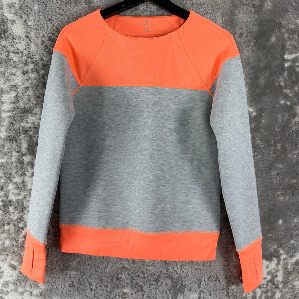 Athleta Size XXS Colorblock Thumbhole Active Pullover Gray Orange LS Women